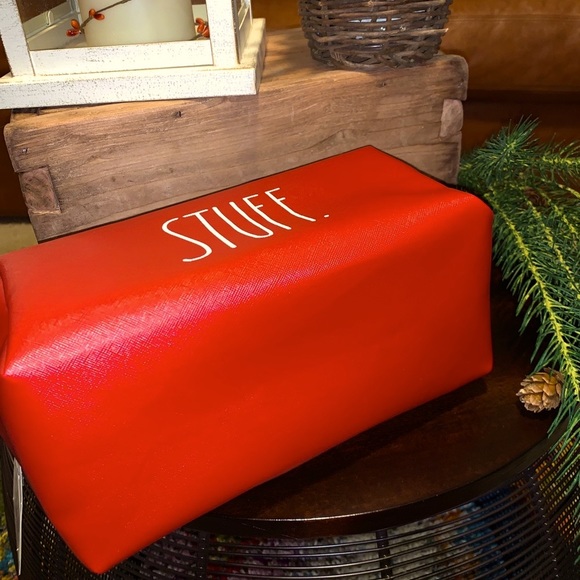 Rae Dunn Red STUFF cosmetic bag. Dopp kit. NWT - Picture 2 of 5